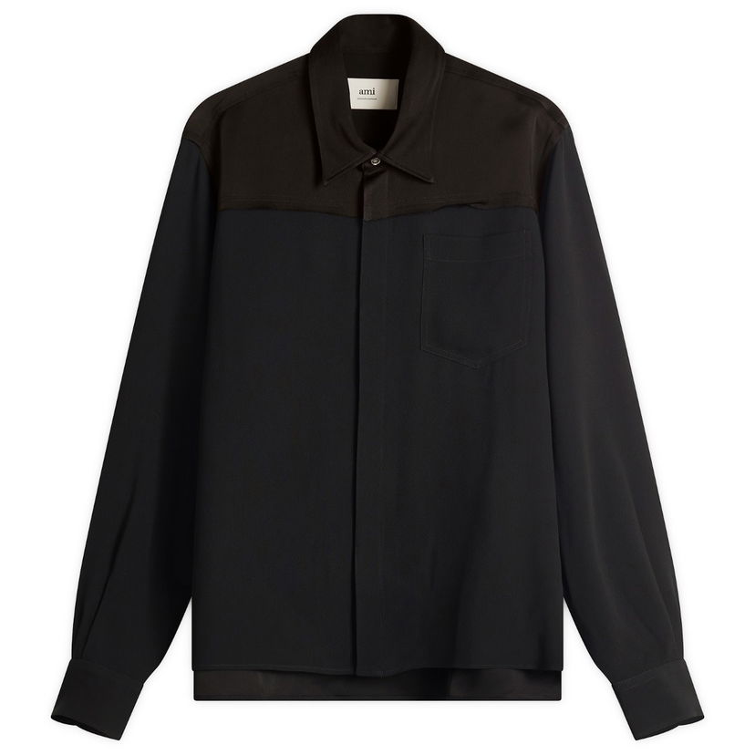 Paita AMI AMI Paris Mixed Material Long Sleeves Shirt Musta | HSH020-AC0014-001