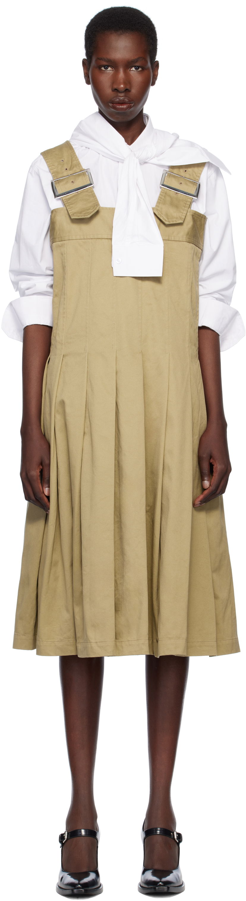 Mekko Comme des Garçons Comme des Garçons Cotton Twill Midi Dress Beige | RO-A006-051