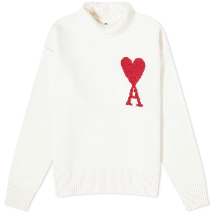 Villapaita AMI ADC Large Funnel Knit Sweater Valkoinen | BFUKS406-018-154