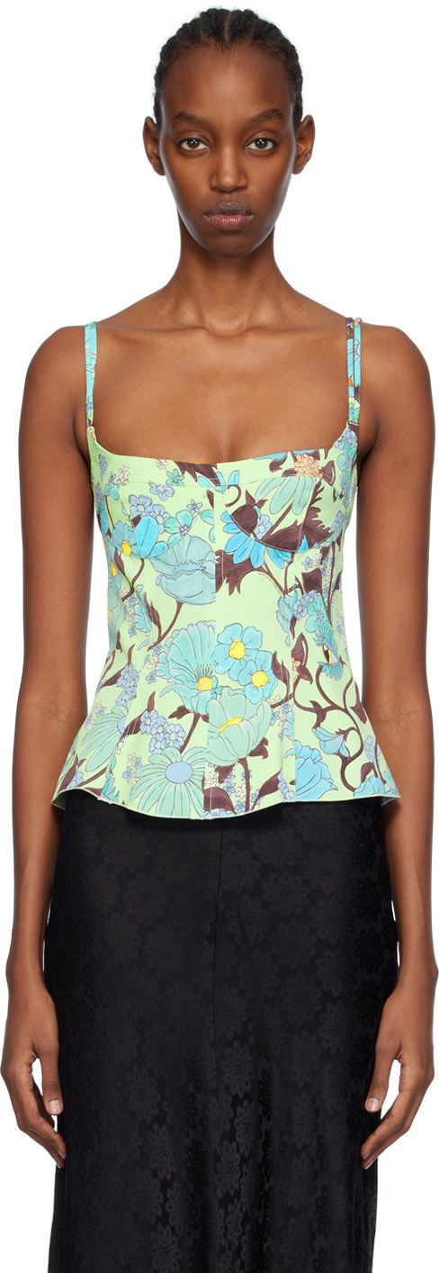 Tankkitoppi Stella McCartney Stella McCartney Floral Print Peplum Camisole Vihreä | 6T01583DS300