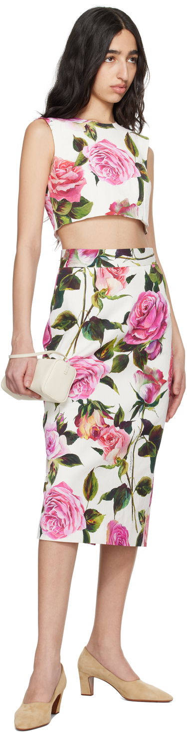 Crop top Dolce & Gabbana Dolce&Gabbana Rose-Print Cotton Jacquard Crop Top Valkoinen | F7AO5T FSRQJ, 3