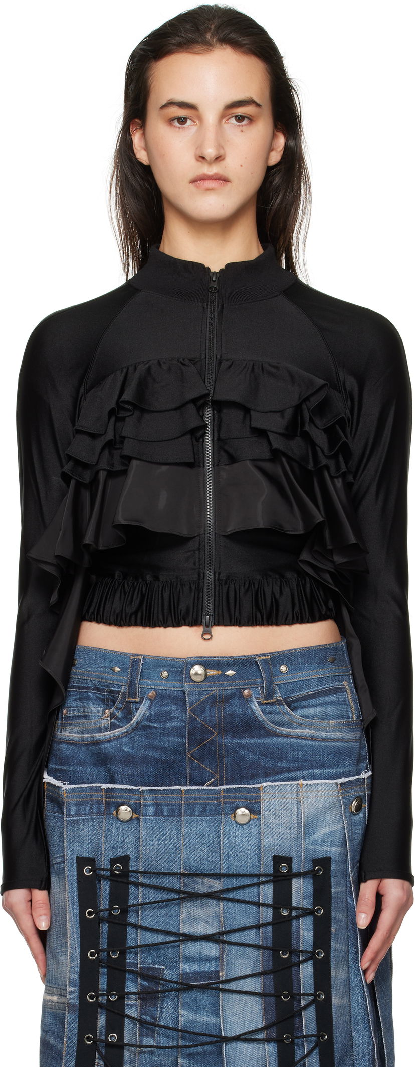 Takki Andersson Bell Ruffle Tight Zip Up Jacket Musta | atb1203w
