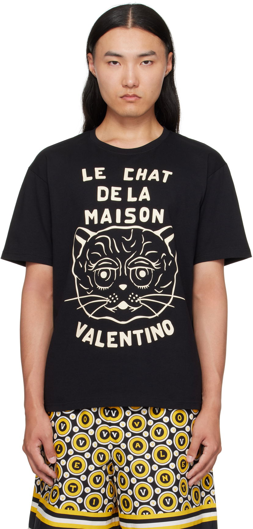 T-paita Valentino Valentino 'Le Chat De La Maison' Cotton T-Shirt Musta | 7V3MG16PB32