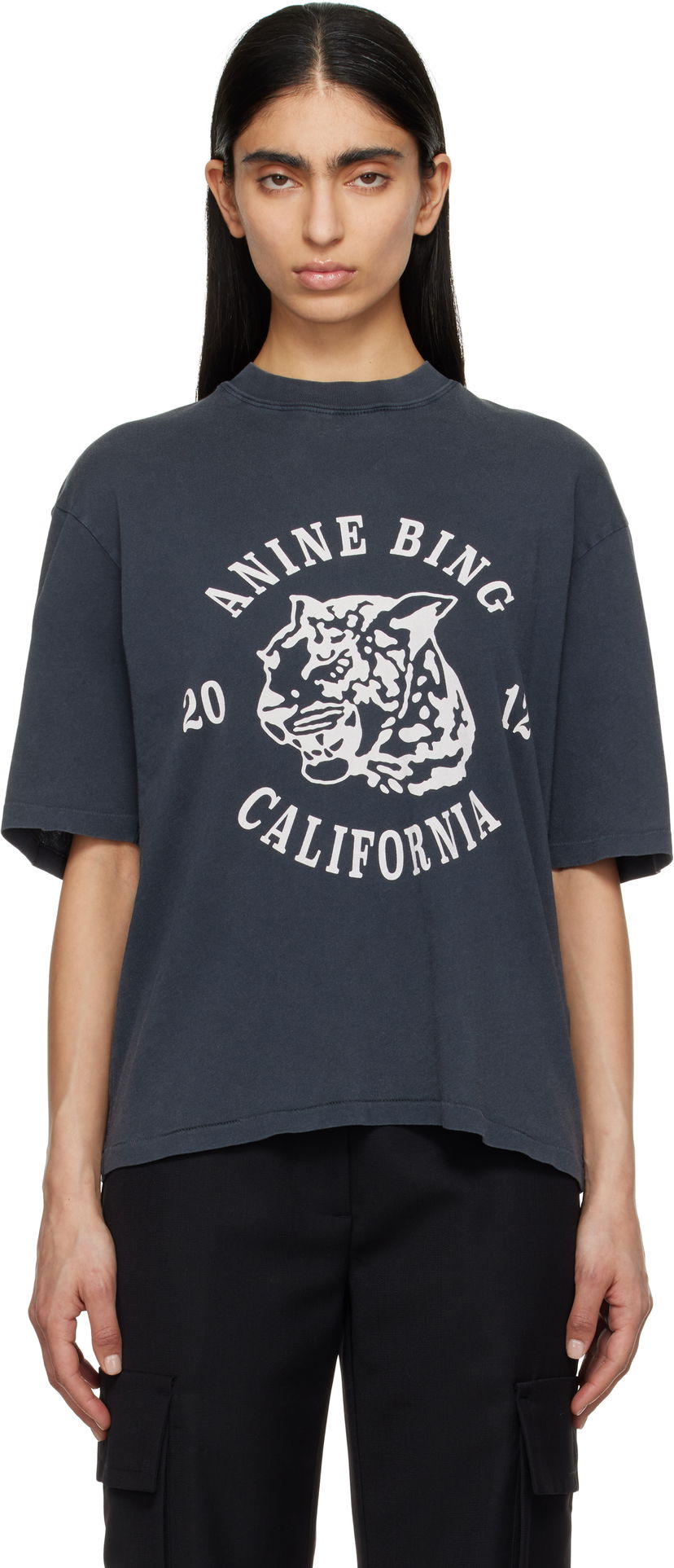 Crop top Anine Bing Anine Bing Avi Collegiate Leopard T-Shirt Harmaa | A-08-10922-BLK5