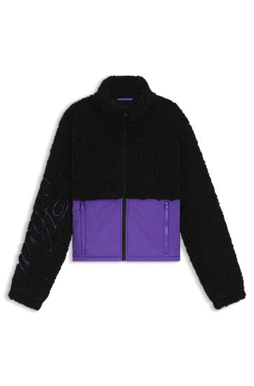 Takki BOSS Teddy jacket with colour-blocking and embroidered logo Musta | 50546382