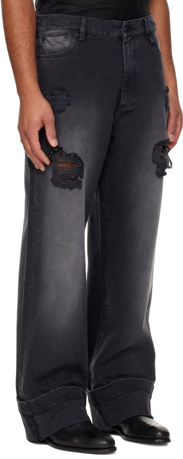 Jeans Simone Rocha Simone Rocha Embellished Distressed Wide-Leg Cuffed Jeans Musta | 4161B 1239D, 1
