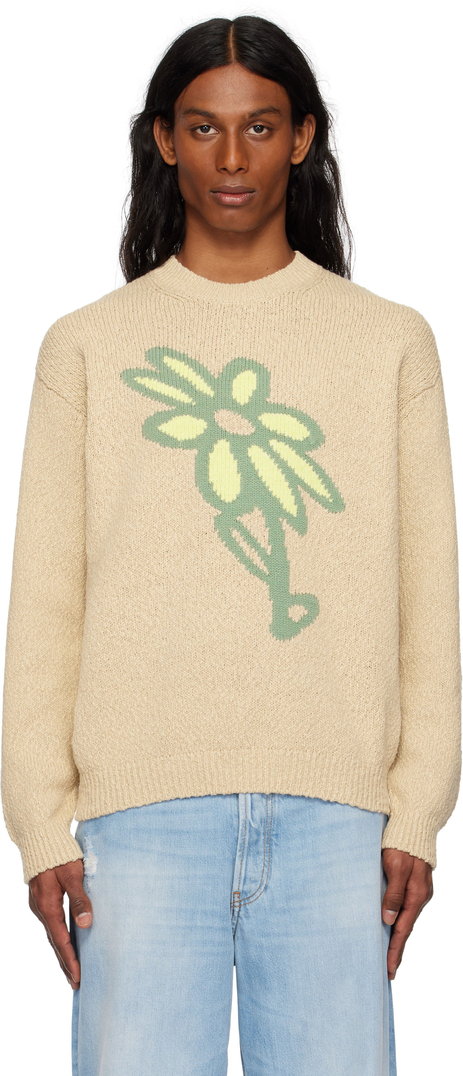 Villapaita MAISON KITSUNÉ Maison Kitsuné Abstract Daisy Intarsia Sweater Beige | OM00811KT1138, 0