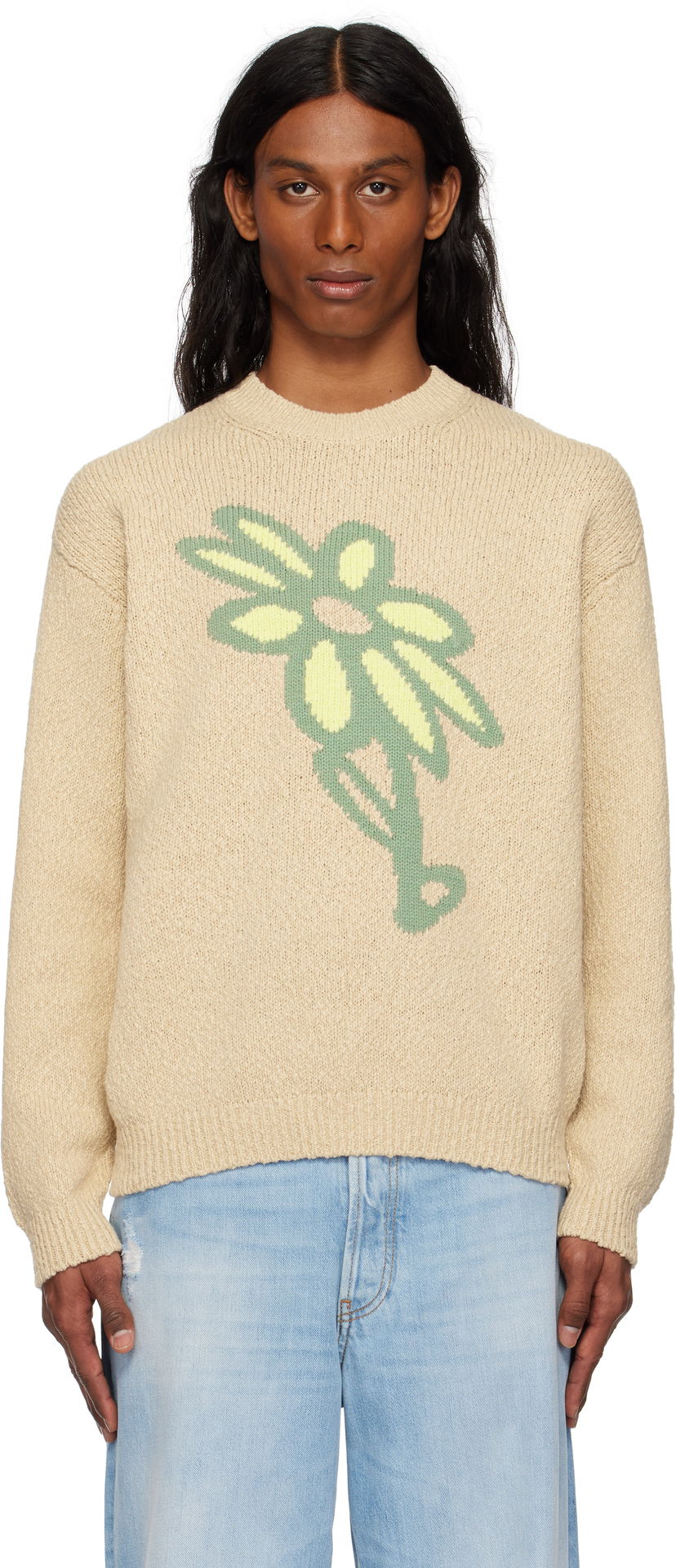 Villapaita MAISON KITSUNÉ Maison Kitsuné Abstract Daisy Intarsia Sweater Beige | OM00811KT1138