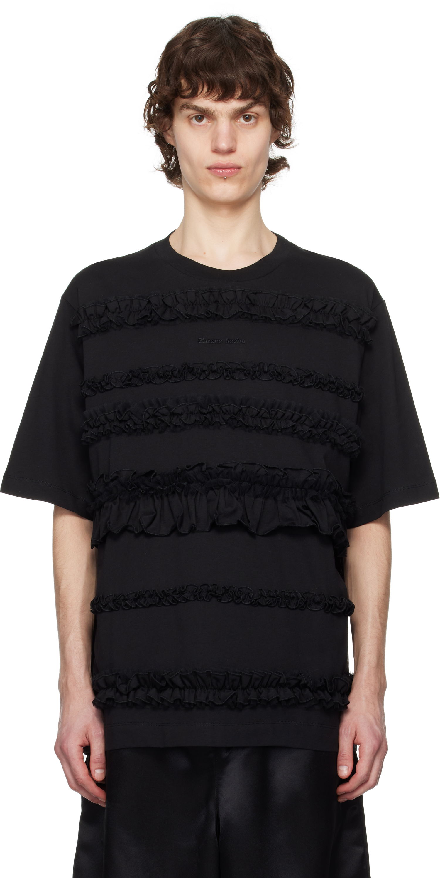 T-paita Simone Rocha Simone Rocha Ruffle Frill T-Shirt Musta | 5325 0553, 0