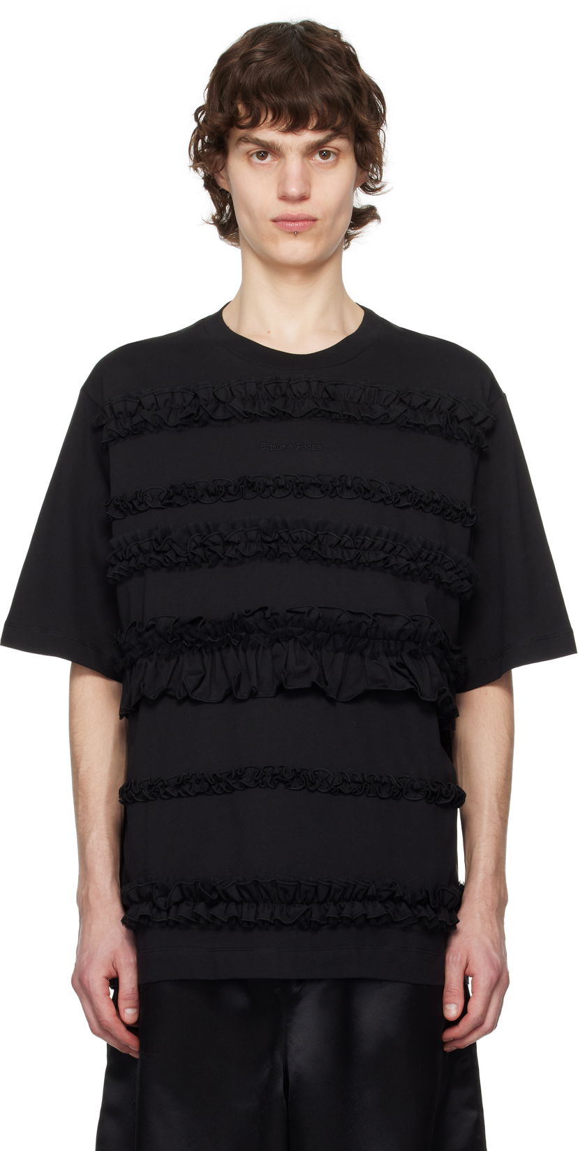 T-paita Simone Rocha Simone Rocha Ruffle Frill T-Shirt Musta | 5325 0553