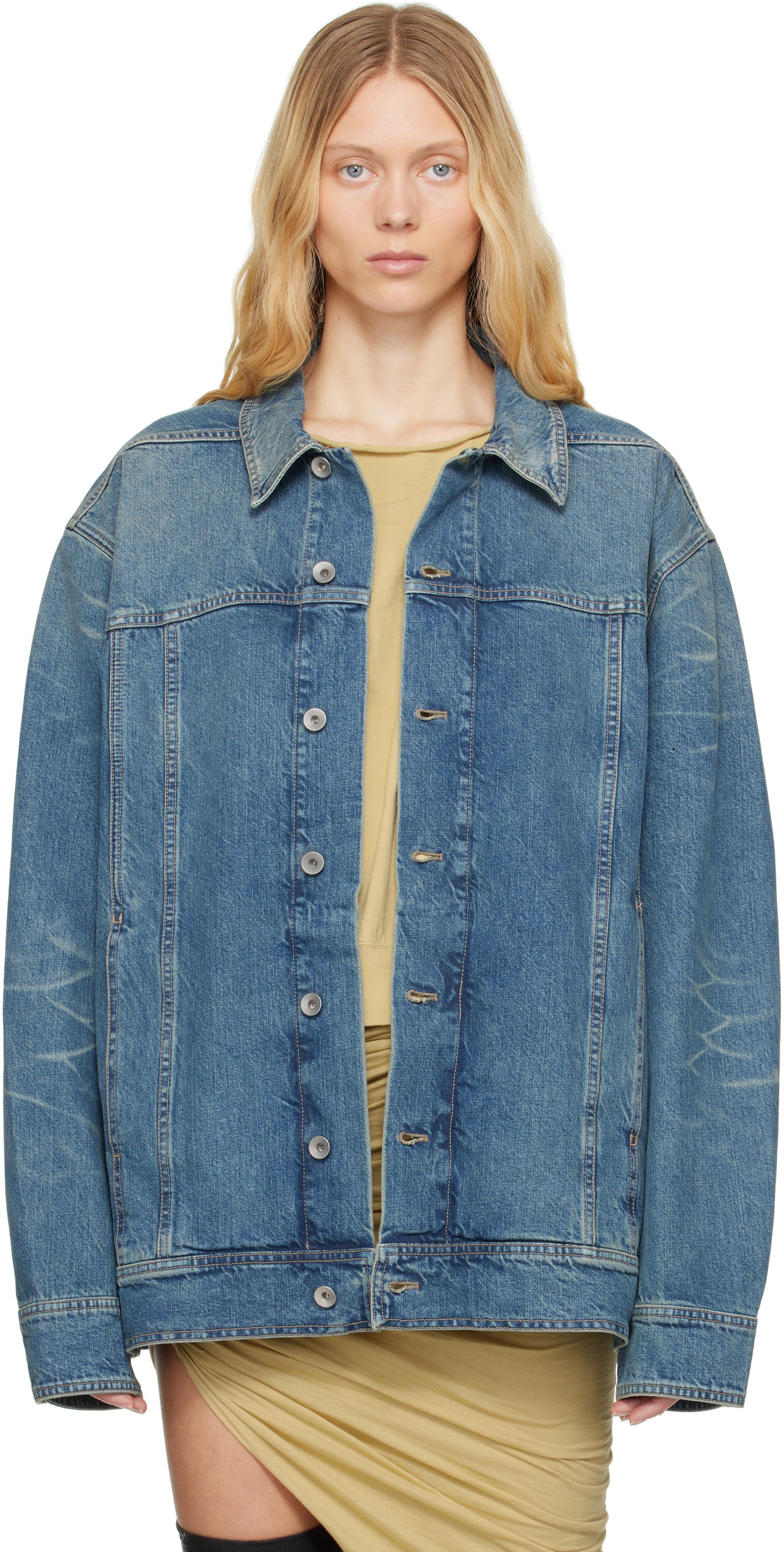 Takki Rick Owens Rick Owens DRKSHDW Hollywood Jumbo Worker Denim Jacket Sininen | DS01E3706 DWB, 0