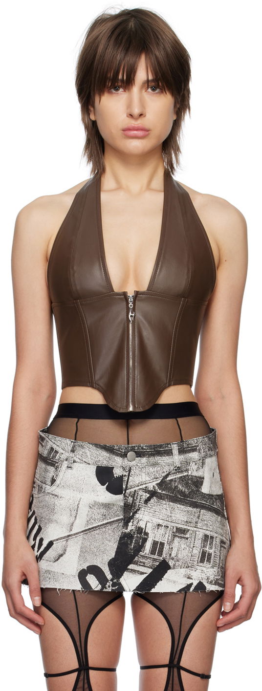 Tankkitoppi Miaou Miaou Hannah Jewett Edition Mara Faux-Leather Halter Top Ruskea | 7087VLBRN