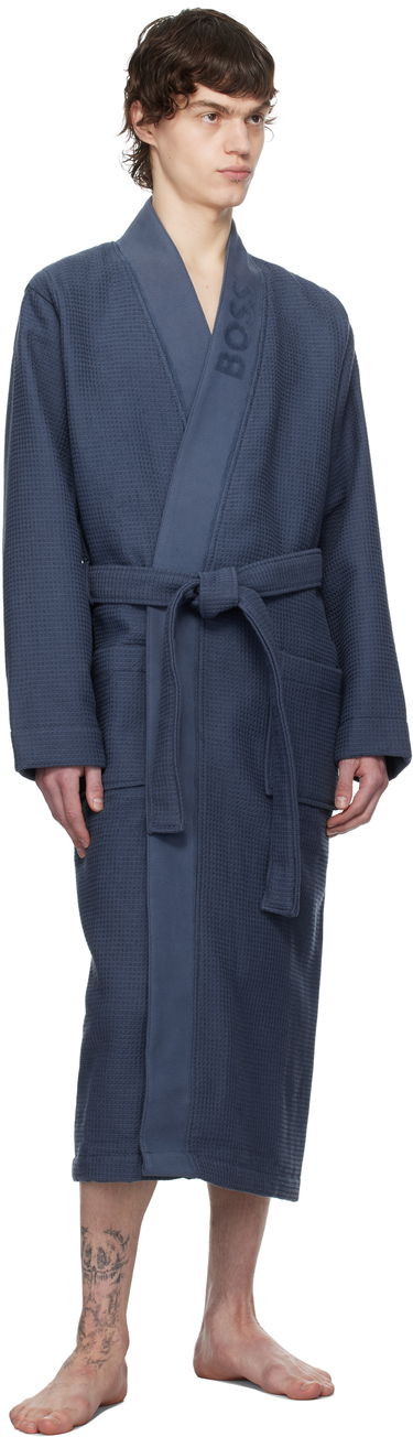 Pyjama BOSS BOSS Waffle-Structure Dressing Robe Sininen | 50469787, 3
