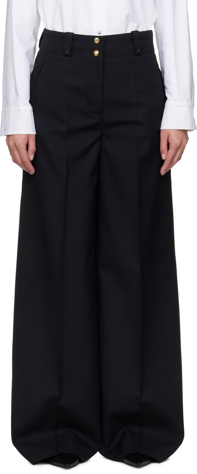 Housut Moncler Moncler Wool Wide-Leg Trousers Musta | K20932A00007597SZ