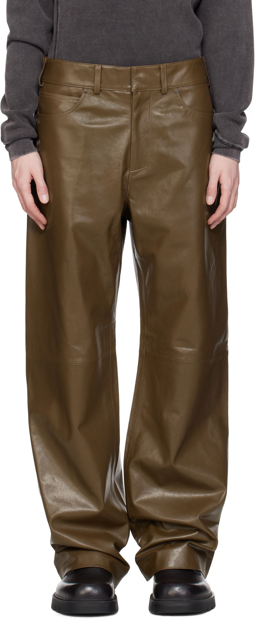 Housut Entire Studios Entire Studios Straight Leg Leather Pants Vihreä | ESU-S25-13007-PE