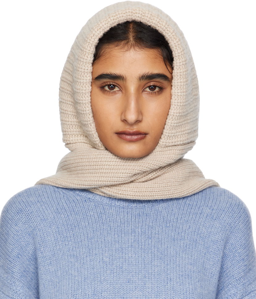 Huivi Yves Salomon Yves Salomon Knit Hooded Scarf Beige | 26W25WAA506XXMACL