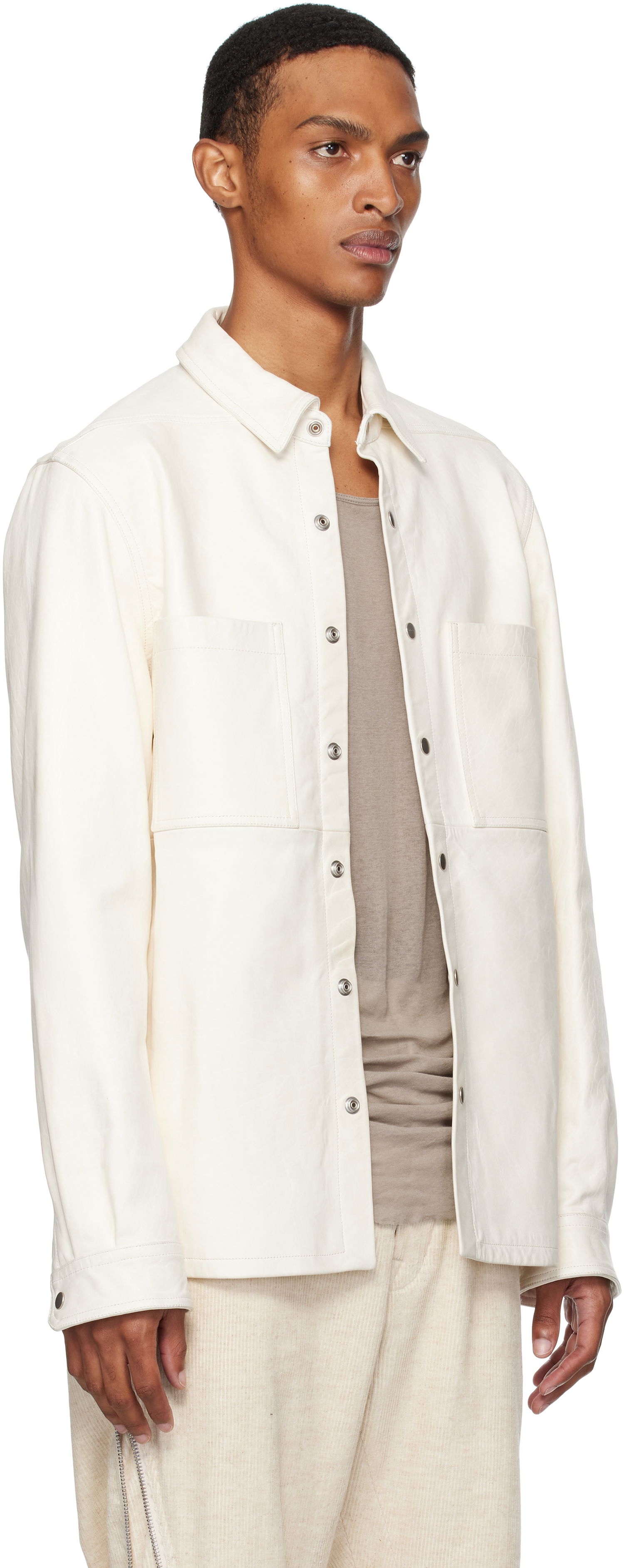 Takki Rick Owens Rick Owens Concordians Leather Overshirt Valkoinen | RU02E1744 LBH, 1