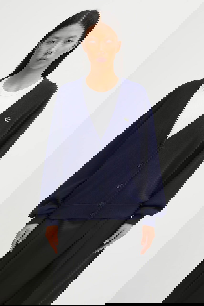 Villapaita Lacoste V-Neck Button-Up Relaxed Fit Wool Blend Cardigan Tummansininen | AF4143, 0