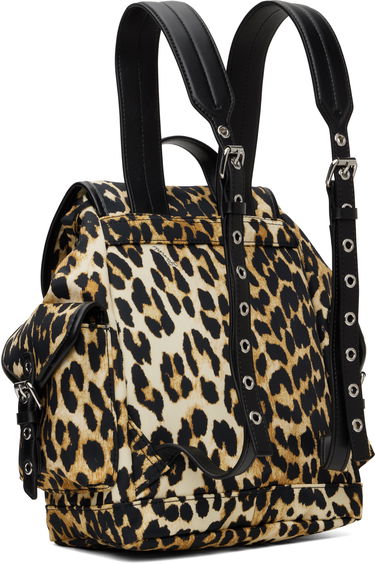 Reppu GANNI Ganni Leopard Print Small Nylon Bucky Backpack Beige | A6617, 2
