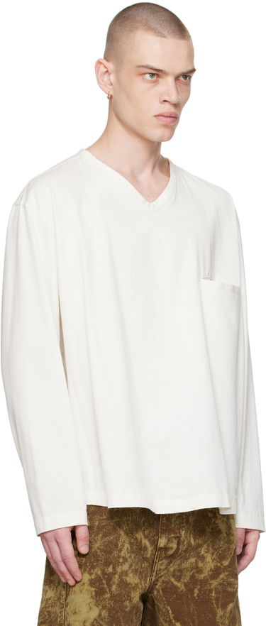 T-paita LEMAIRE Lemaire V-Neck Long Sleeve T-Shirt Valkoinen | TO1232 LF1253, 1