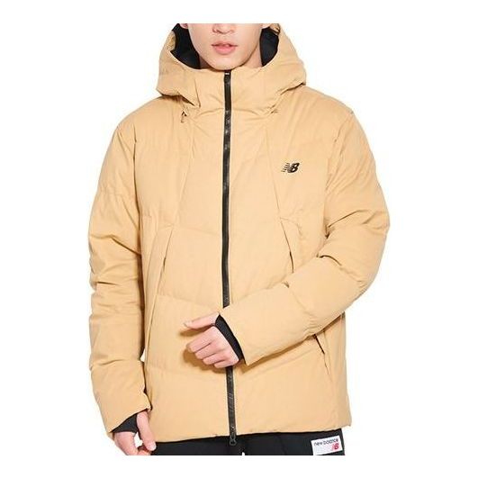 Puffer takki New Balance Windproof Hooded Down Jacket Beige | NCNP846071-BEI