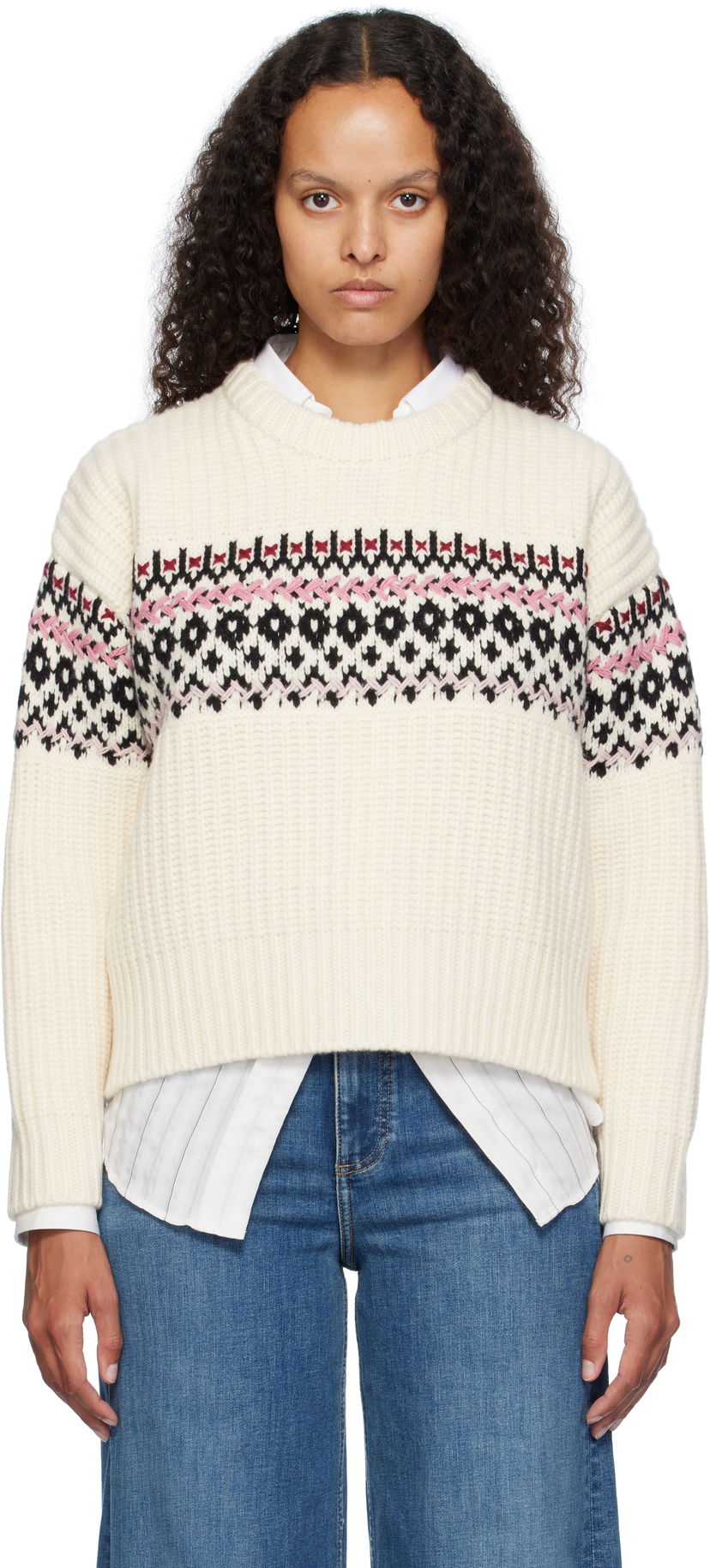 Villapaita rag & bone rag & bone Leigh Fair Isle Sweater Valkoinen | WAS24F015EC15