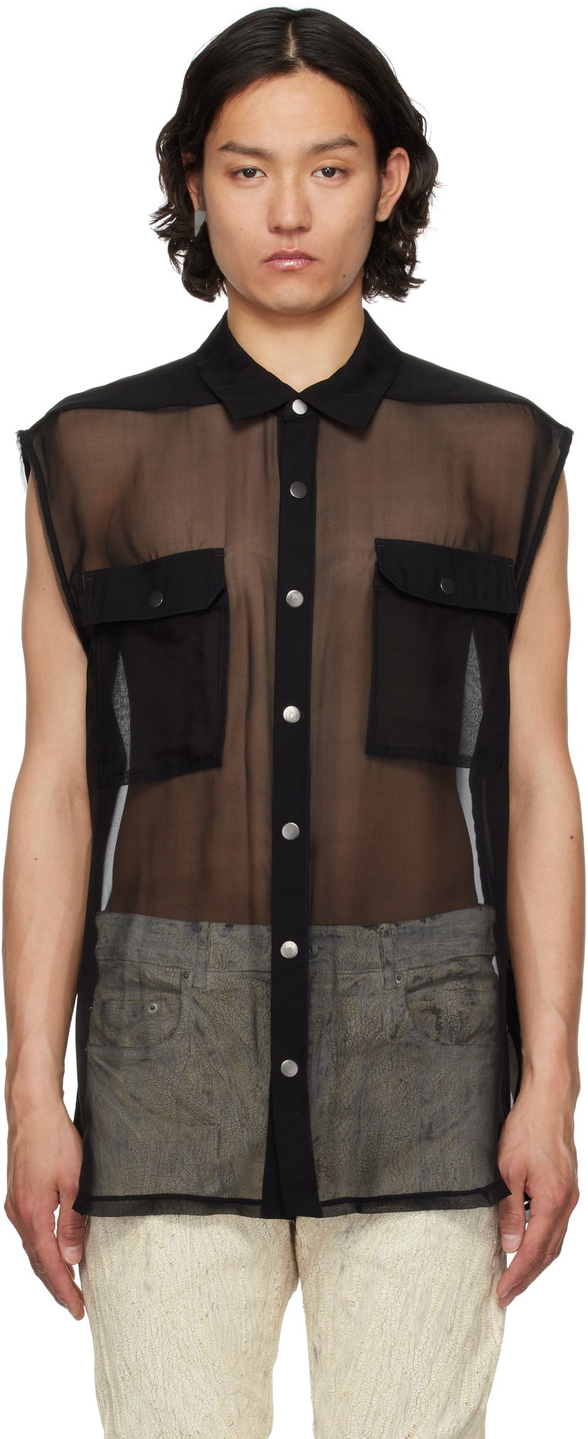 Paita Rick Owens Rick Owens Hollywood Jumbo Sleeveless Shirt Musta | RR01E5239 S