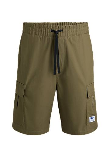 Shortsit BOSS Structured Cotton Cargo Shorts with Drawstring Vihreä | 50517924