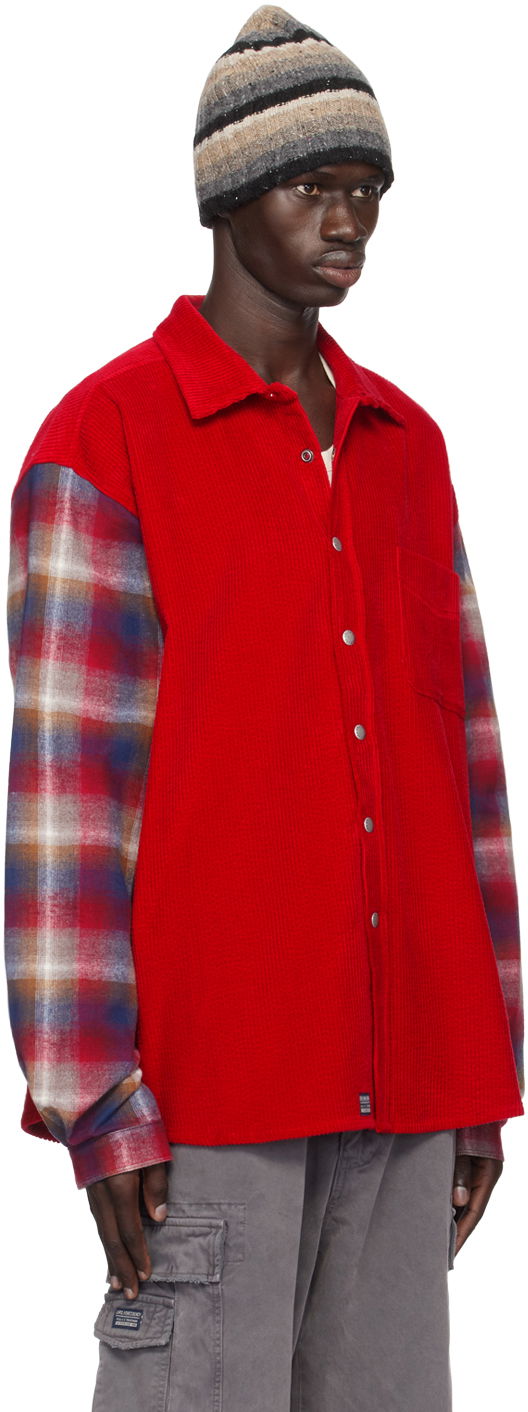 Paita ERL Corduroy Overshirt with Plaid Sleeves Punainen | ERL09B005, 1