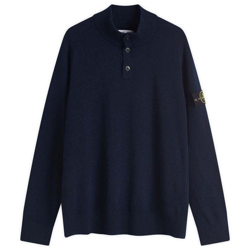Villapaita Stone Island Stone Island Geelong Wool Half Button Knit, Large Tummansininen | K1S155100043-V0020