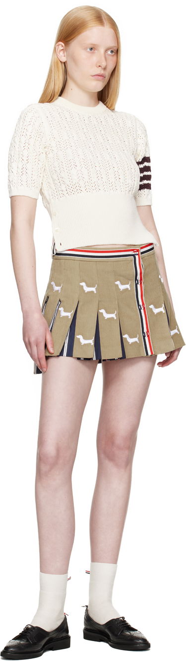 Villapaita Thom Browne Thom Browne Pointelle Cable Stitch 4-Bar Sweater Valkoinen | FKA495A-Y3017, 3