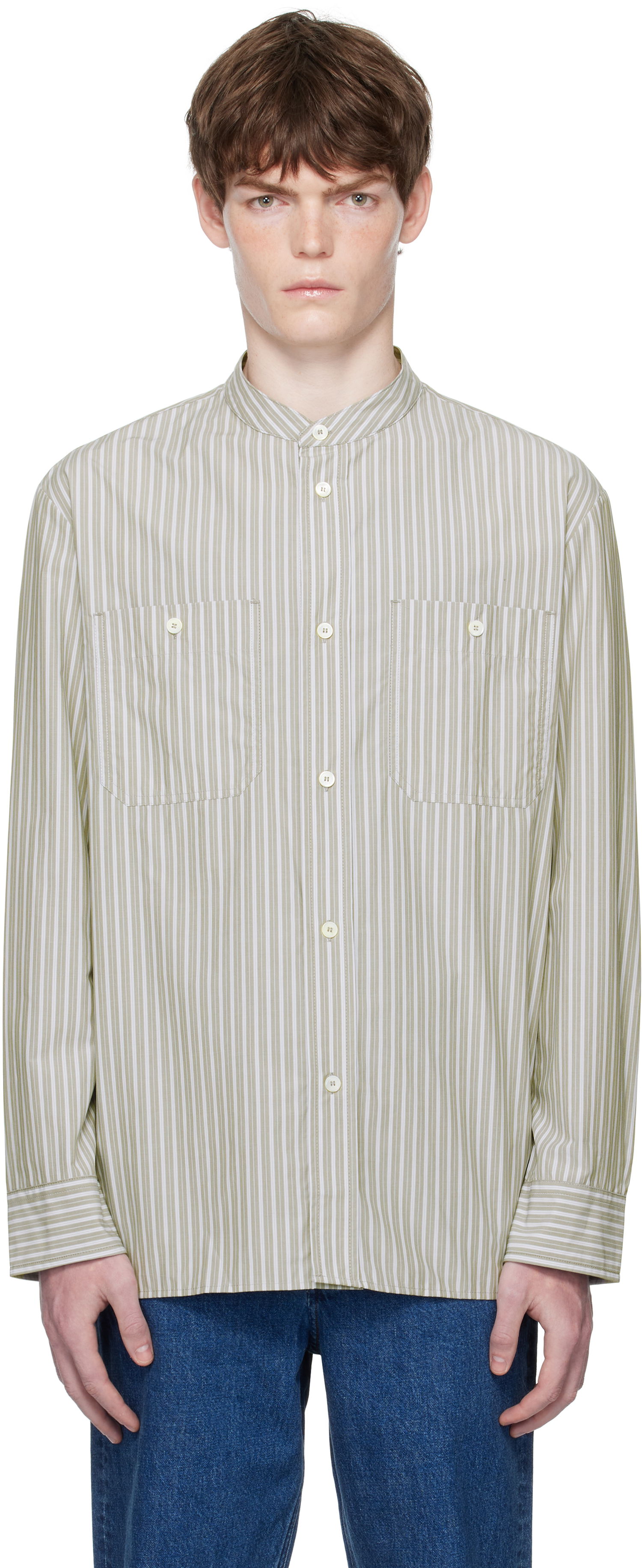 Paita A.P.C. A.P.C. Theon Striped Band Collar Shirt Vihreä | COHJJ-H12631, 0