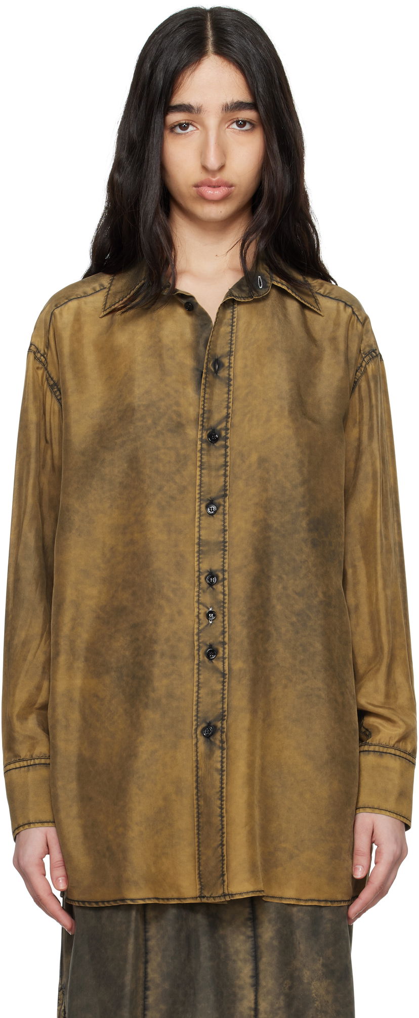 Paita Maison Margiela MM6 Maison Margiela Light Silk Shirt Ruskea | S52DT0046 M35244