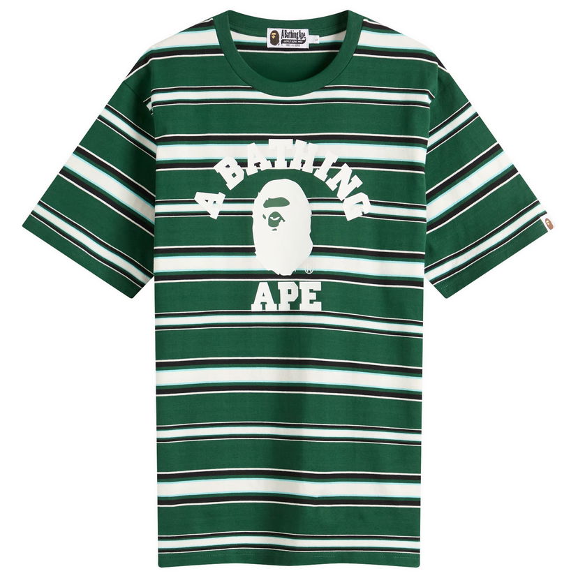 T-paita BAPE A Bathing Ape College Stripe Tee, Size L Vihreä | 001CSL301006M-GRN