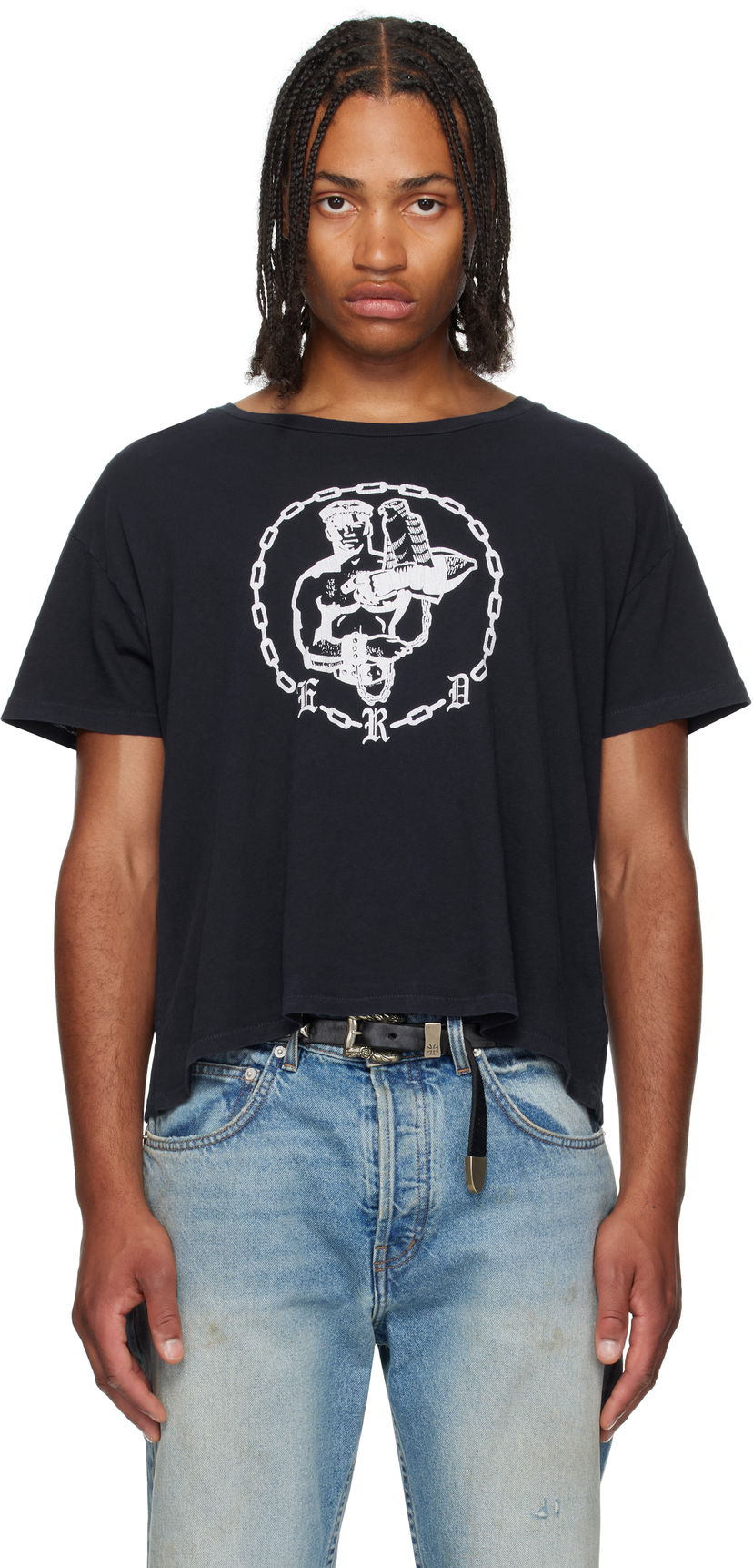Crop top Enfants Riches Déprimés Enfants Riches Déprimés Chain Graphic Cropped T-Shirt Musta | 010-818