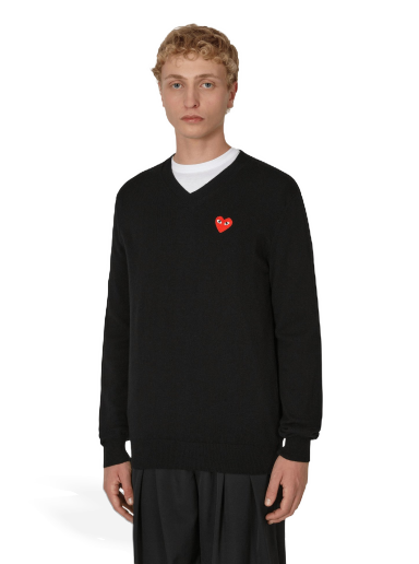 Villapaita Comme des Garçons Heart V-Neck Sweater Musta | P1N002 A