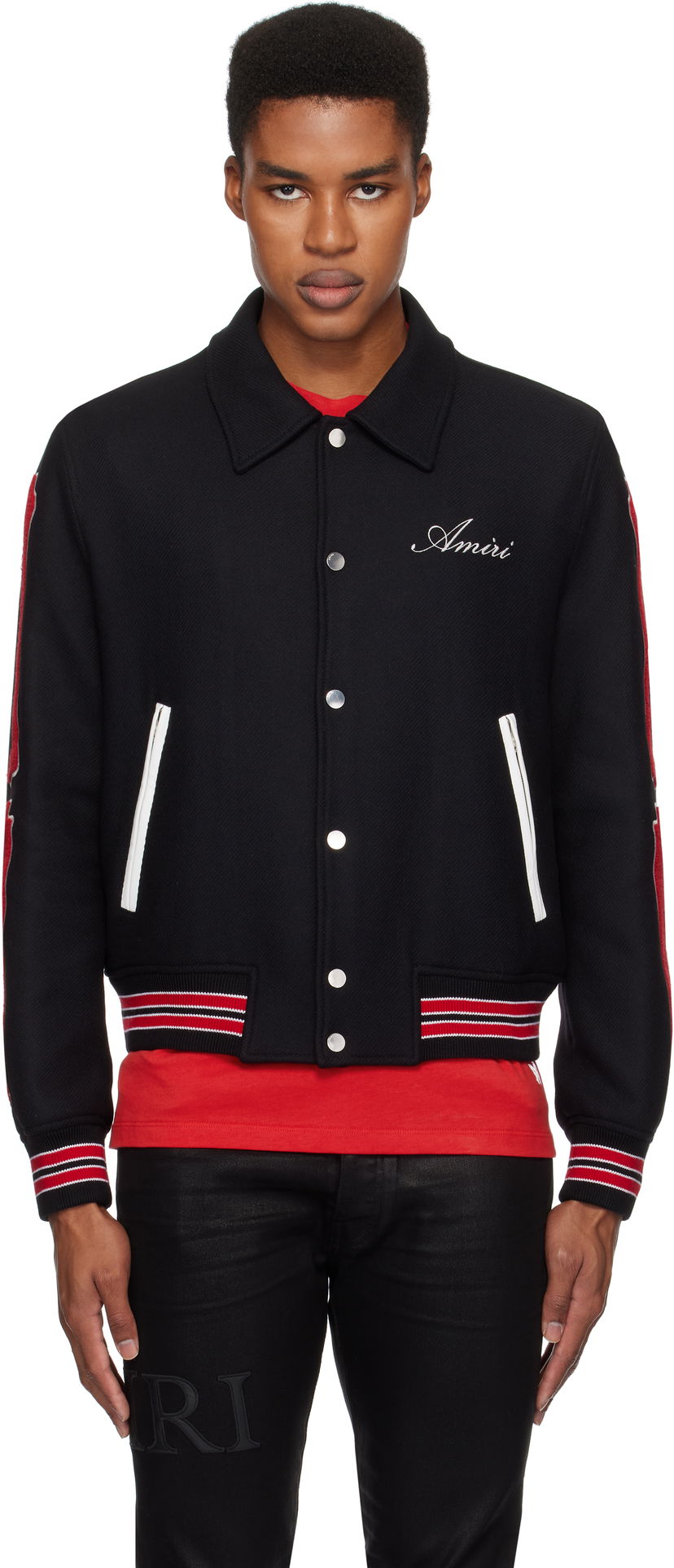 Bomber-takki AMIRI Bones Wool Bomber Jacket Musta | AMOUVY1009