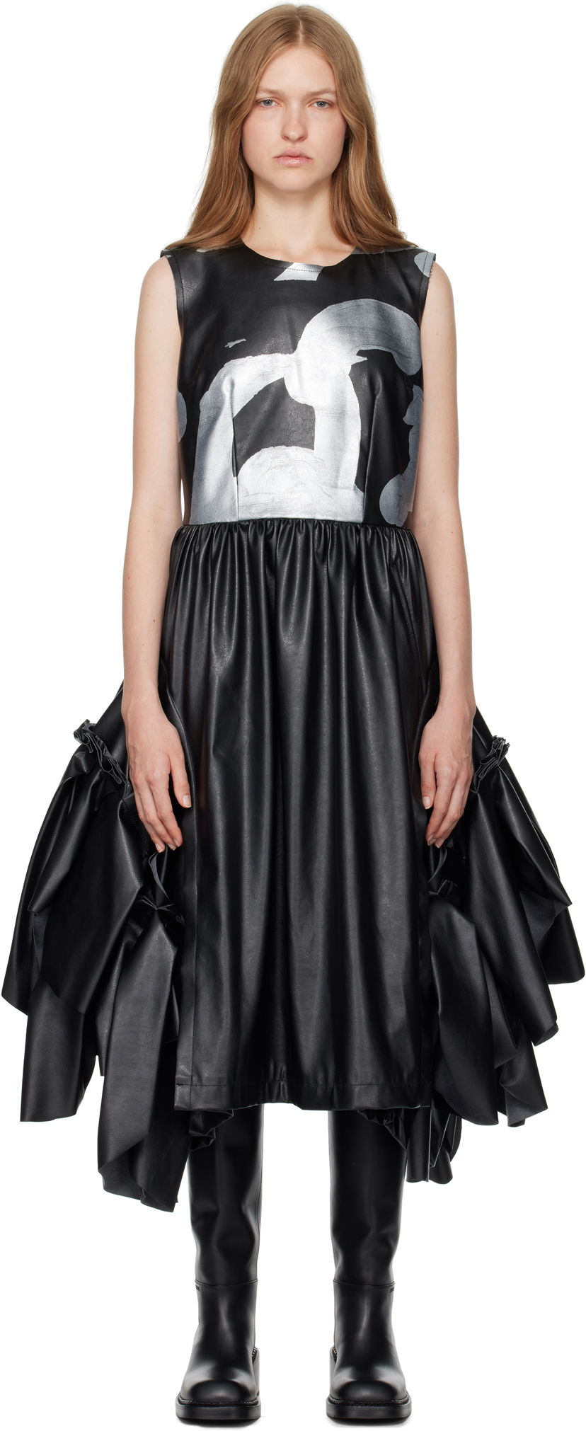 Mekko Comme des Garçons Faux Leather Midi Dress Musta | GN-A008-051