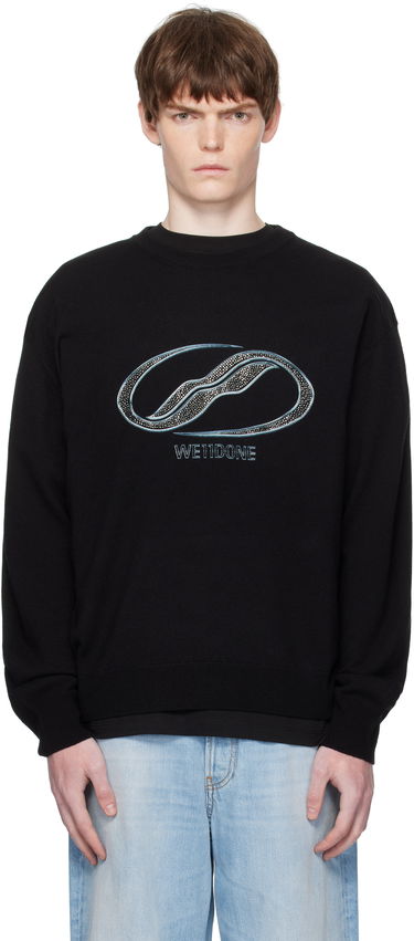 Villapaita We11done We11done Logo Rhinestone Knit Pullover Musta | WD-KO2-25-652-U-BK, 0