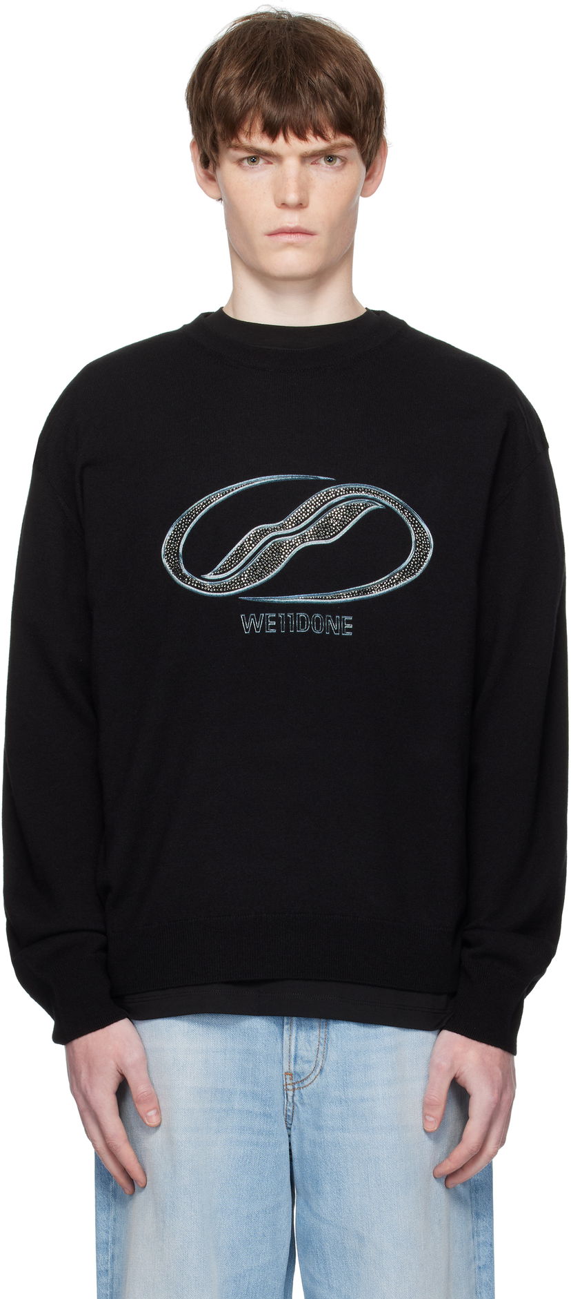Villapaita We11done We11done Logo Rhinestone Knit Pullover Musta | WD-KO2-25-652-U-BK