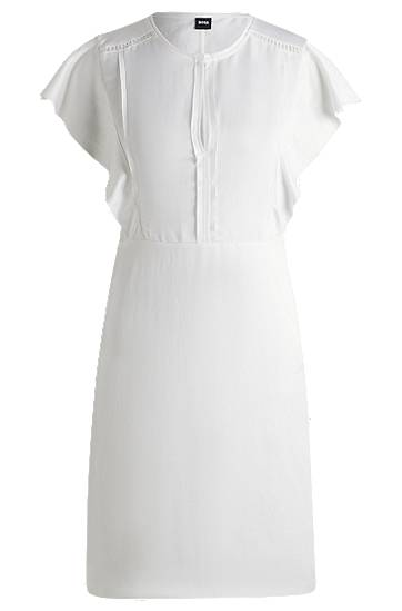 Mekko BOSS Frilled Sleeve Dress with Keyhole Neckline Valkoinen | 50537402
