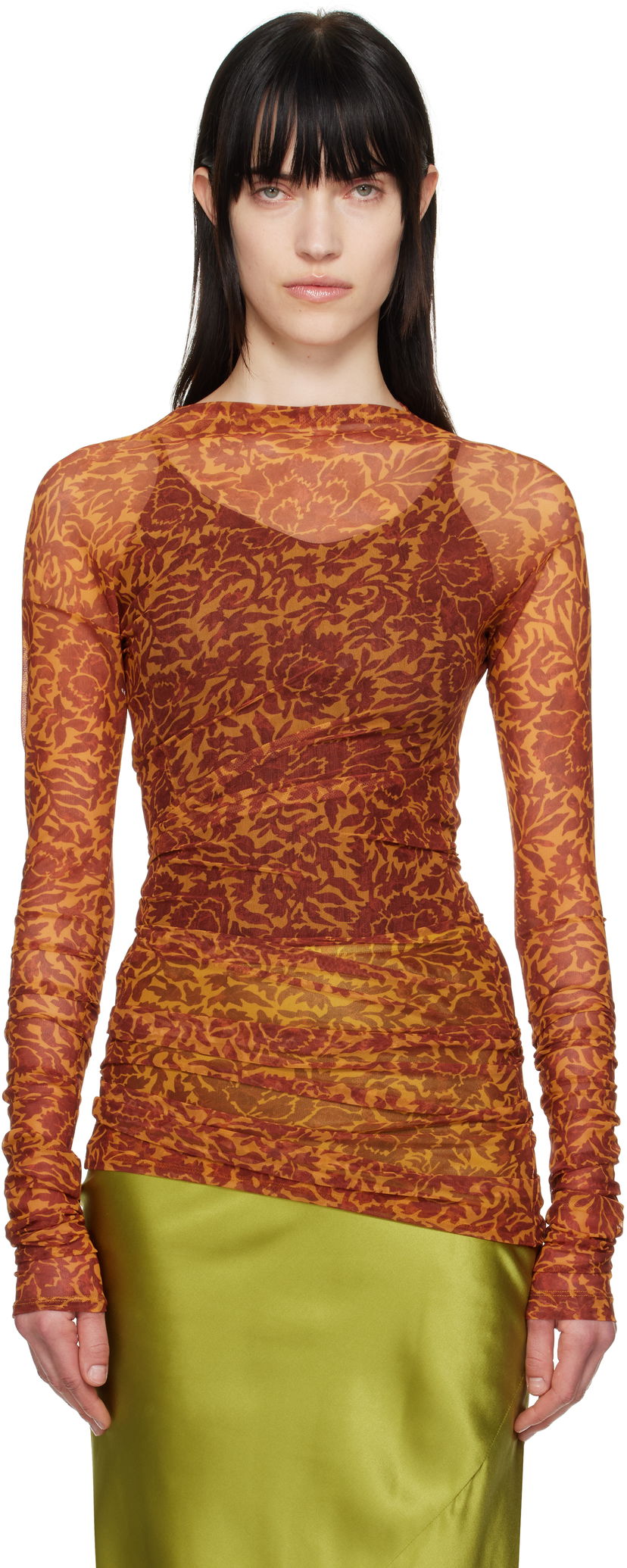 T-paita Dries Van Noten Dries Van Noten Printed Long Sleeve T-shirt Oranssi | 251-011161-1619