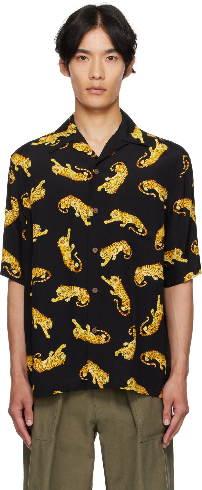 Paita WACKO MARIA WACKO MARIA Tim Lehi Tiger Print Shirt Musta | 25SS-WMS-HI08