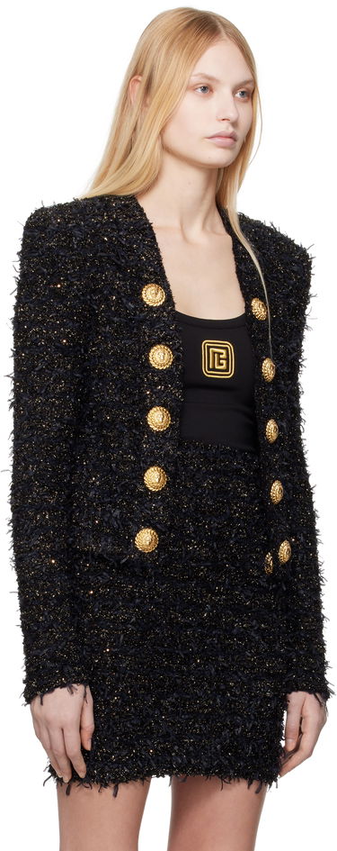 Takki Balmain Balmain Tweed Jacket with Gold-Tone Buttons Musta | EF1SK048KB19, 1