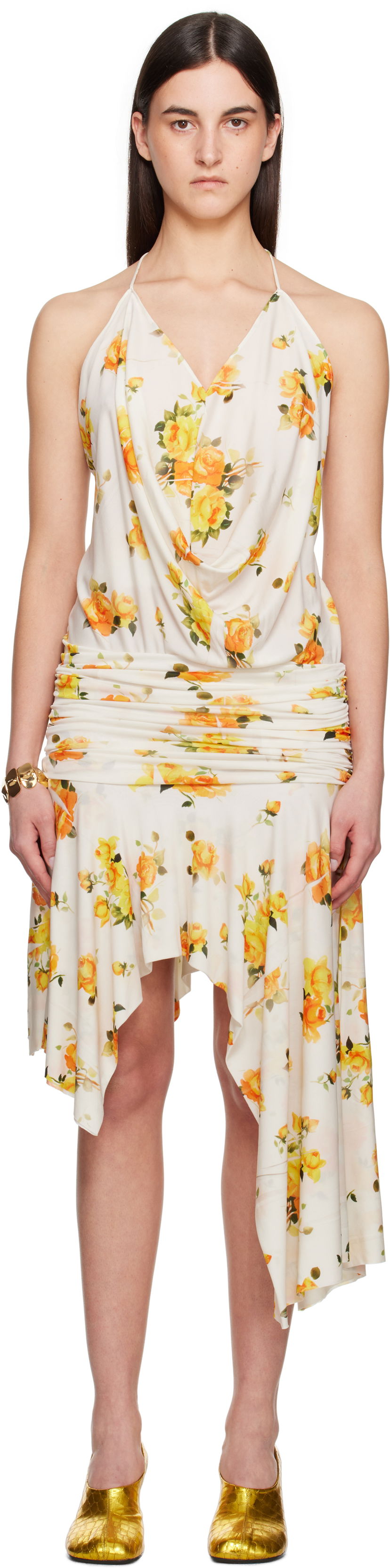 Mekko Acne Studios Acne Studios Strap Floral-Print Midi Dress Keltainen | A20789-