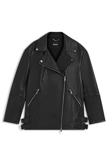 Takki BOSS Long biker jacket in nappa leather Musta | 50547474