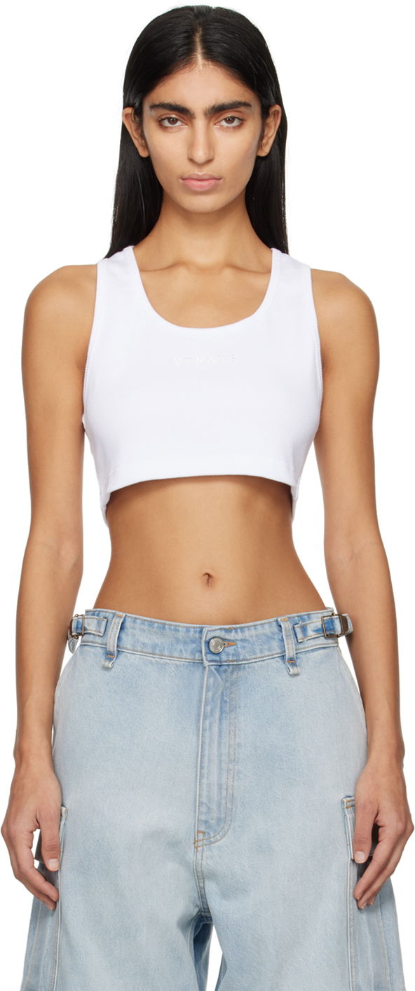 Tankkitoppi VETEMENTS Embroidered Cropped Tank Top Valkoinen | VL20TR320W