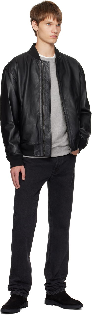 Bomber-takki BOSS Regular-Fit Textured Leather Bomber Jacket Musta | 50547545, 3