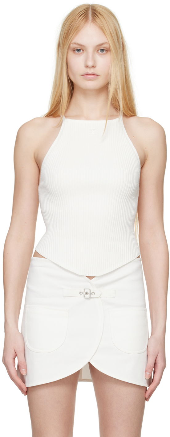 Tankkitoppi Courrèges Halter Neck Ribbed Knit Tank Top Valkoinen | 124MDE074FI0001