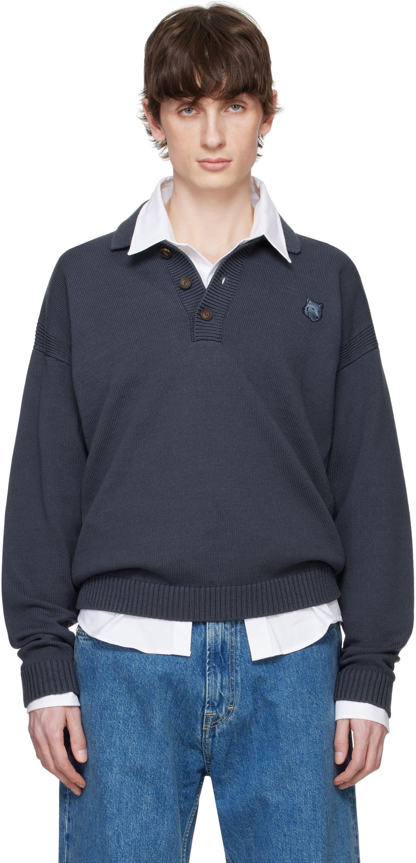 Villapaita MAISON KITSUNÉ Maison Kitsuné Fox Head Patch Comfort Polo Harmaa | OM00202KT1099